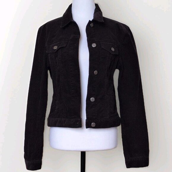 ARITZIA TALULA BLACK CORDUROY JEAN JACKET SIZE L - Picture 1 of 5